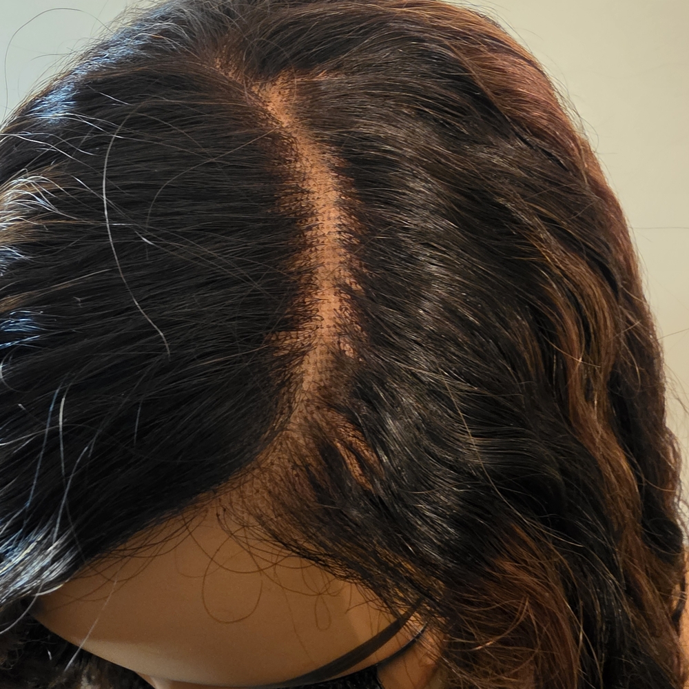 Natural Color With Chestnut Hightlights Water Wave Human Hair Wig - Picture 6 of 8